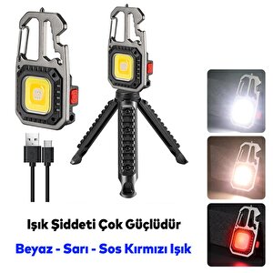 Taşınabilir Mini Led El Feneri Anahtarlık Şarjlı Kamp Lambası Tornavida Şişe Açacağı Sos Işık