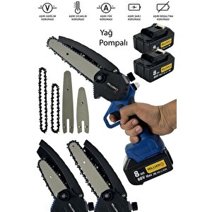 88 V 8 Ah Yağ Pompali Çift Akülü 10 - 15 Cm Pala Şarjlı Dal Kesme Budama Testere Bıçkı Makinesi