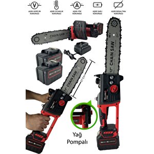 58 V 5ah Bakır Sargılı 2 Akülü Yağ Pompalı Şarjlı 35 Cm Pala Dal Kesme Budama Testere Bıçkı Makinesi