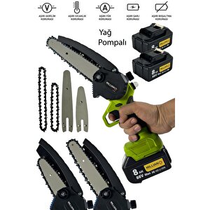 88 V 8 Ah Yağ Pompali Çift Akülü 10 - 15 Cm Pala Şarjlı Dal Kesme Budama Testere Bıçkı Makinesi