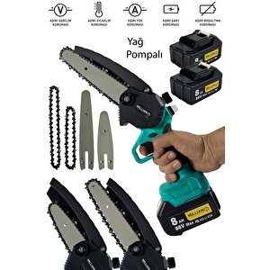 88 V 8 Ah Yağ Pompali Çift Akülü 10 - 15 Cm Pala Şarjlı Dal Kesme Budama Testere Bıçkı Makinesi