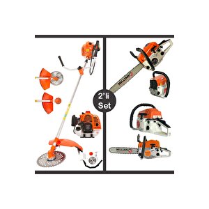 7.9 Hp Benzinli Motorlu Ot Çalı Çim Biçme Tırpanı + Benzinli Testere Ağaç Odun Kesme Motoru Hızarı