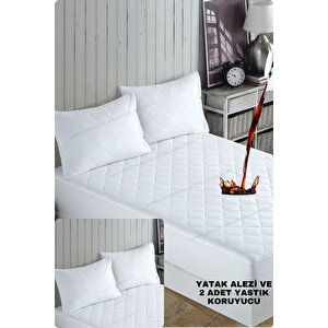 Mikrofiber Kapitone Fitted Su Sıvı Geçirmez Yatak Koruyucu Alez-2 Adet Yastık Koruyucu Set(12 Ebat) 120x200 cm