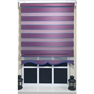 Pliseli Zebra Stor Perde Bordo Mavi Etek Dilimli St 017