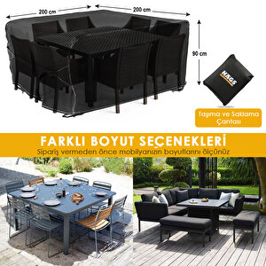 Bahçe Mobilyası Örtüsü, 200-200-90cm, Ağır Hizmet Oxford Kumaş, Su Geçirmez, Dış Mekan Veranda Masa Örtüsü, Havalandırmalı Masa Ve Sandalye Koruma Kılıfı Siyah 200x200 cm
