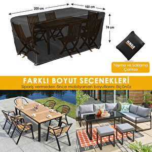 Bahçe Mobilyası Örtüsü, 200-160-74cm, Ağır Hizmet Oxford Kumaş, Su Geçirmez, Dış Mekan Veranda Masa Örtüsü, Havalandırmalı Masa Ve Sandalye Koruma Kılıfı Siyah 200x160 cm