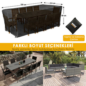 Bahçe Mobilyası Örtüsü, 250-210-90cm, Ağır Hizmet Oxford Kumaş, Su Geçirmez, Dış Mekan Veranda Masa Örtüsü, Havalandırmalı Masa Ve Sandalye Koruma Kılıfı Siyah 250 cm
