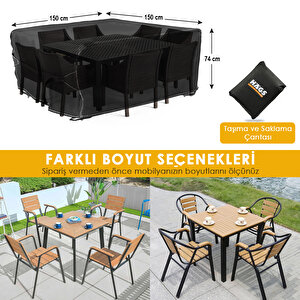 Bahçe Mobilyası Örtüsü, 150-150-74cm, Ağır Hizmet Oxford Kumaş, Su Geçirmez, Dış Mekan Veranda Masa Örtüsü, Havalandırmalı Masa Ve Sandalye Koruma Kılıfı 150x150 cm