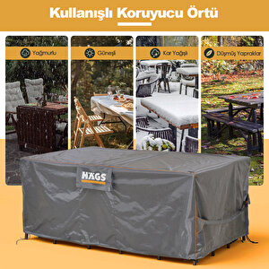 Bahçe Mobilyası Örtüsü, 200-200-90cm, Ağır Hizmet Oxford Kumaş, Su Geçirmez, Dış Mekan Veranda Masa Örtüsü, Havalandırmalı Masa Ve Sandalye Koruma Kılıfı Gri 200 cm