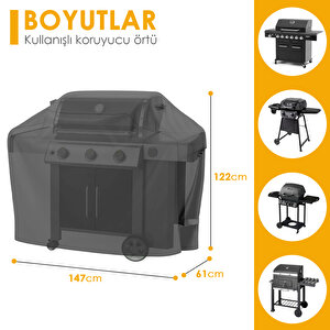 Bbq Mangal Örtüsü, Gazlı, Kömürlü Grill Koruma Brandası, Su Geçirmez, Outdoor Dış Mekan Barbekü Mangal Kılıfı - 147-61-122 Cm XL