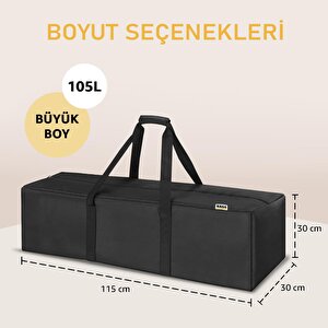 Taşıma Çantası, Fermuarlı Dayanıklı Seyahat Spor, Kamp Malzemeleri Saklama Çantası, Hurç, Valiz, 105l Büyük Boy - Siyah L/XL