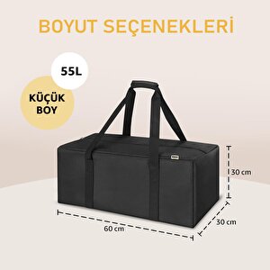 Taşıma Çantası, Fermuarlı Dayanıklı Seyahat Spor, Kamp Malzemeleri Saklama Çantası, Hurç, Valiz, 55l Küçük Boy - Siyah S