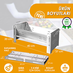 Katlanır Mangal, Paslanmaz Çelik Krom, Barbekü Kömür Mangalı, Izgaralı, Portatif Taşınabilir Pratik Mangal