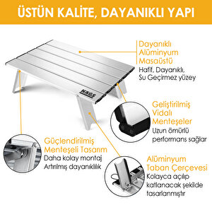 Portatif Küçük Masa Alüminyum Ultra Hafif Katlanır Mini Masa - Plaj, Piknik, Kamp, Balıkçı, Outdoor Küçük Sehpa Masa - Gümüş Gümüş