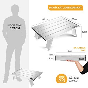 Portatif Küçük Masa Alüminyum Ultra Hafif Katlanır Mini Masa - Plaj, Piknik, Kamp, Balıkçı, Outdoor Küçük Sehpa Masa - Gümüş Gümüş