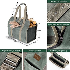 Fermuarlı Şömine Odun Çantası, 2in1, Waxed Kanvas, Ağır Hizmet Tipi Yakacak Kütük Taşıma Depolama Çantası, Şömine Odun Sobası Aksesuarları - Timsah Yeşili Yeşil
