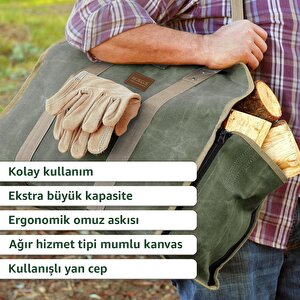 Fermuarlı Şömine Odun Çantası, 2in1, Waxed Kanvas, Ağır Hizmet Tipi Yakacak Kütük Taşıma Depolama Çantası, Şömine Odun Sobası Aksesuarları - Timsah Yeşili Yeşil