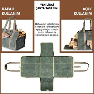 Fermuarlı Şömine Odun Çantası, 2in1, Waxed Kanvas, Ağır Hizmet Tipi Yakacak Kütük Taşıma Depolama Çantası, Şömine Odun Sobası Aksesuarları - Timsah Yeşili
