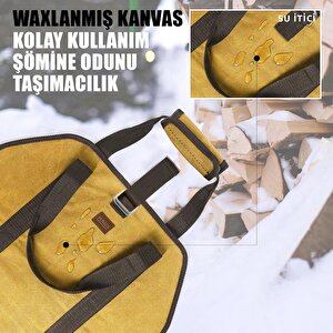 Şömine Odun Çantası, Waxed Kanvas, Ağır Hizmet Tipi Yakacak Kütük Taşıma Depolama Çantası, Şömine Odun Sobası Aksesuarları -amber Sarısı