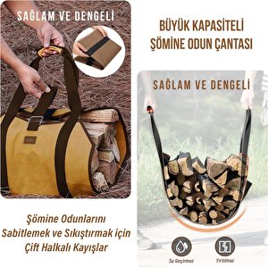 Şömine Odun Çantası, Waxed Kanvas, Ağır Hizmet Tipi Yakacak Kütük Taşıma Depolama Çantası, Şömine Odun Sobası Aksesuarları -amber Sarısı