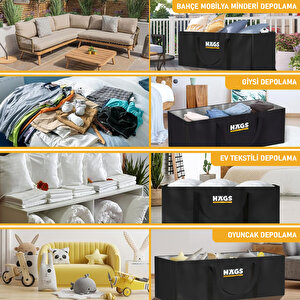 Bahçe Mobilya Yastığı, Minderi Saklama Çantası Hurç, Yatak, Yorgan, Yastık Organizer, Düzenleyici, Depolama Hurcu, Çantası, Extra Büyük Battal Boy - 725 Lt Siyah