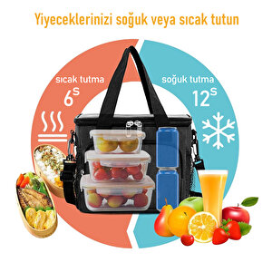 Termal Çanta, Soğuk Sıcak Tutucu Yalıtımlı Beslenme Çantası, Soğutucu Buzluk Yemek Çantası 15l - Siyah
