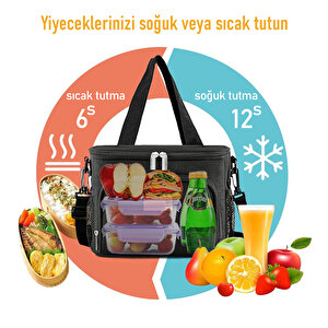 Termal Çanta, Soğuk Sıcak Tutucu Yalıtımlı Beslenme Çantası, Soğutucu Buzluk Yemek Çantası 8,5l - Siyah