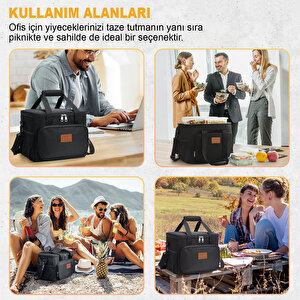 Termal Çanta, Soğuk Sıcak Tutucu Yalıtımlı Beslenme Çantası, Soğutucu Buzluk Yemek Çantası 8,5l - Siyah