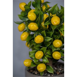 Gri Beton Saksıda Yapay Limon Ağacı