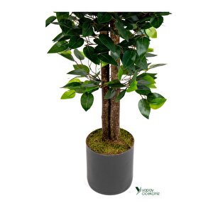 2 Adet Gri Saksıda Çim Detaylı 100 Cm Yapay Benjamin Ve Yapay Bambu Ağacı
