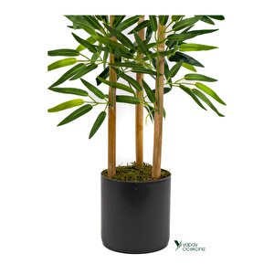 2 Adet Gri Saksıda Çim Detaylı 100 Cm Yapay Benjamin Ve Yapay Bambu Ağacı