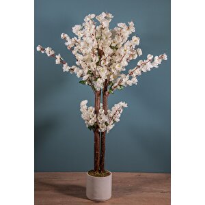 Gri Saksıda 100 Cm Beyaz Bahar Dalı