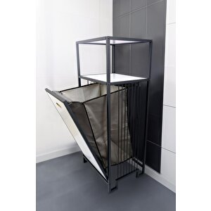 Metal Kirli Sepetli 2 Raflı Çok Amaçlı Banyo Düzenleyici Raf Organizer Siyah-beyaz – Mrs-010 C1-1-369