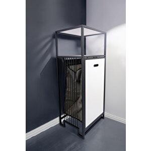 Metal Kirli Sepetli 2 Raflı Çok Amaçlı Banyo Düzenleyici Raf Organizer Siyah-beyaz – Mrs-010 C1-1-369