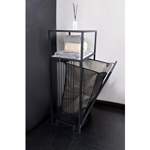 Digithome Metal Kirli Sepetli 2 Raflı Çok Amaçlı Banyo Düzenleyici Raf Organizer Siyah-beyaz – Mrs-010 C1-1-369