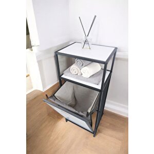 Digithome Metal Kirli Sepetli 2 Raflı Çok Amaçlı Banyo Düzenleyici Raf Organizer Siyah-beyaz – Mrs-010 C1-1-369