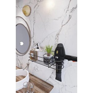 Yapışkanlı Saç Kurutma Makinesi Hazneli Raf Banyo Düzenleyici Banyo Organizer Sy302-b