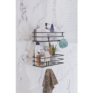 Mutfak Banyo Düzenleyici Raf Kancalı Şampuanlık 2'li Set Organizer Sb004-b