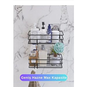 Mutfak Banyo Düzenleyici Raf Kancalı Şampuanlık 2'li Set Organizer Sb004-b