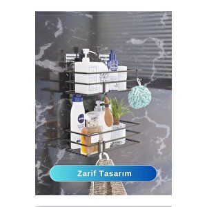 Mutfak Banyo Düzenleyici Raf Kancalı Şampuanlık 2'li Set Organizer Sb004-b