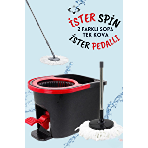 Cleanped Pedallı Spin Mop Temizlik Seti - Tek Kova 2 Sap -  İster Spi̇n İster Pedalli %100 Temi̇zli̇k