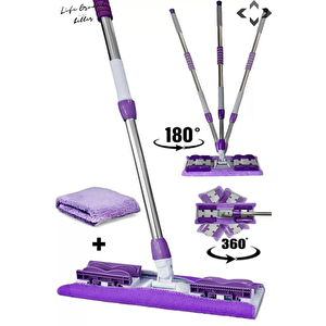 Flatch Mop Set Mandallı Çok Amaçlı Temizlik Mopu 1 Adet Yedek Bez Ve 40 Adet Islak Havlu Mor - Yeşi̇l