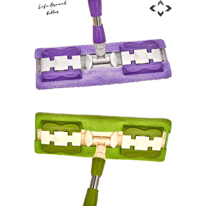 Flatch Mop Set Mandallı Çok Amaçlı Temizlik Mopu 1 Adet Yedek Bez Ve 40 Adet Islak Havlu Mor - Yeşi̇l