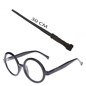 Samur Parti Parti Aksesuar & Kostüm Harry Potter Asası 30 Cm Ve Siyah Çerçeveli Harry Potter Gözlüğü Seti