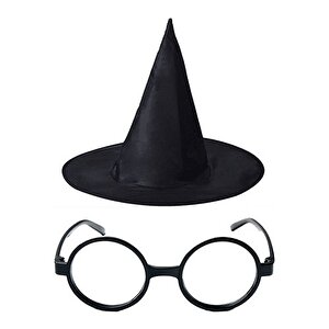 Harry Potter Büyücü Şapkası Ve Harry Potter Büyücü Gözlüğü Siyah Renk