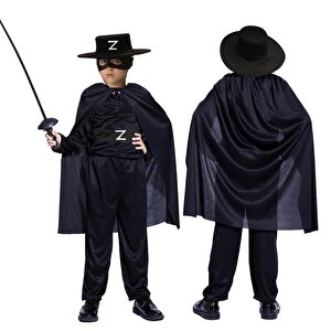 Siyah Renk Zorro Şapkası Zorro Maskesi Ve Zorro Bıyık Çocuk Boy