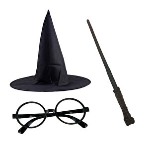 Samur Parti Parti Aksesuar & Kostüm Harry Potter Siyah Şapkası Harry Potter Gözlüğü Harry Potter Asası 3 Lü Set