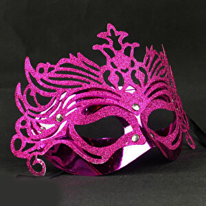 Metalikfuşya Pembe Renk Masquerade Kelebek Simli Parti Maskesi 23x14 Cm