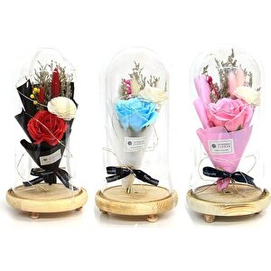 Fanus Gül 28/14cm Cam Fanus Led Işıklı Hediyelik