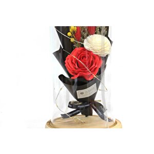 Fanus Gül 28/14cm Cam Fanus Led Işıklı Hediyelik